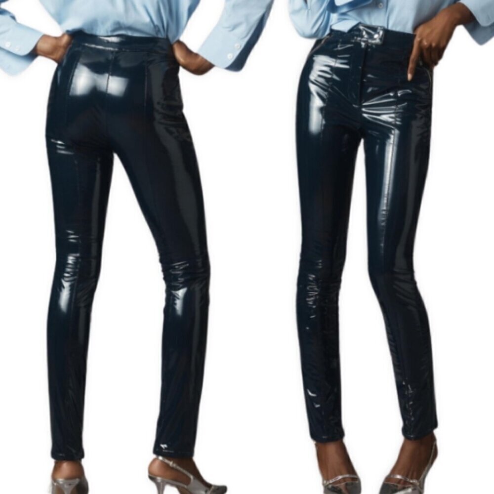 Maeve Anthropologie Faux Leather Skinny Moto Boho Leggings Navy/Marin Size 4 NWT